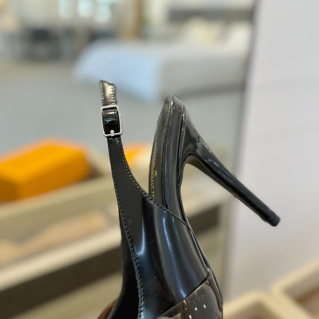 HIGH HEELS 95 MM IN BLACK PATENT CALFSKIN WITH CRYSTALS