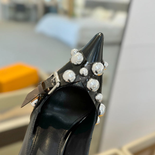 HIGH HEELS 95 MM IN BLACK PATENT CALFSKIN WITH CRYSTALS