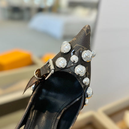 HIGH HEELS 95 MM IN CHOCOLATE BROWN MONOGRAM CALFSKIN WITH CRYSTALS