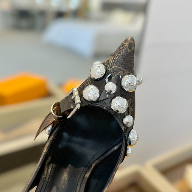 HIGH HEELS 95 MM IN CHOCOLATE BROWN MONOGRAM CALFSKIN WITH CRYSTALS