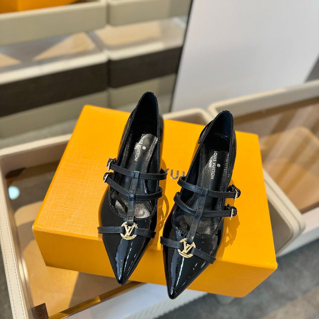 HIGH PUMP 5 CM TRIPLE-STRAP IN BLACK PATENT CALFSKIN