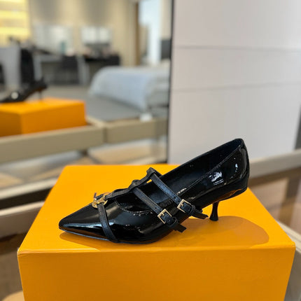 HIGH PUMP 5 CM TRIPLE-STRAP IN BLACK PATENT CALFSKIN