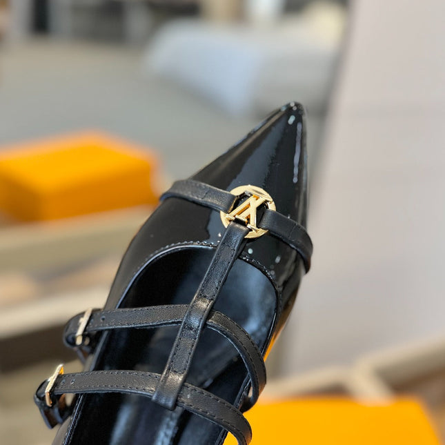 HIGH PUMP 5 CM TRIPLE-STRAP IN BLACK PATENT CALFSKIN