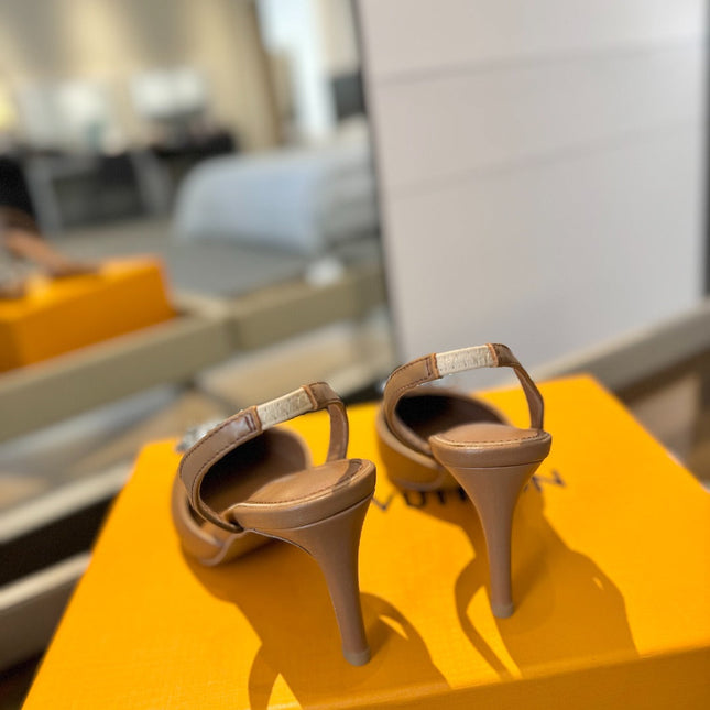 HIGH HEEL 75 MM SLINGBACK IN BRONZE BROWN CALFSKIN WITH CRYSTAL
