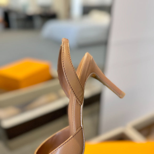 HIGH HEEL 75 MM SLINGBACK IN BRONZE BROWN CALFSKIN WITH CRYSTAL