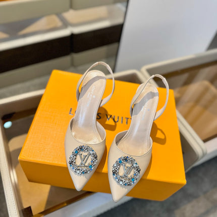 HIGH HEEL 75 MM SLINGBACK IN NUDE BEIGE CALFSKIN WITH CRYSTAL