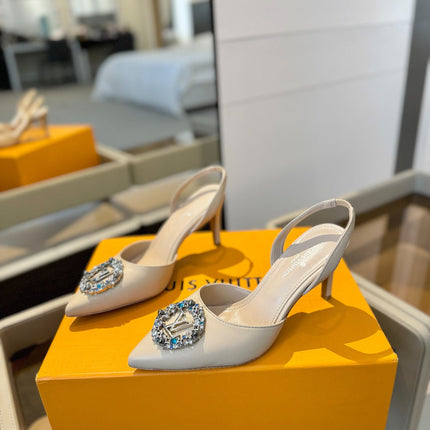 HIGH HEEL 75 MM SLINGBACK IN NUDE BEIGE CALFSKIN WITH CRYSTAL