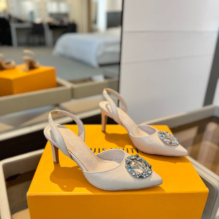 HIGH HEEL 75 MM SLINGBACK IN NUDE BEIGE CALFSKIN WITH CRYSTAL