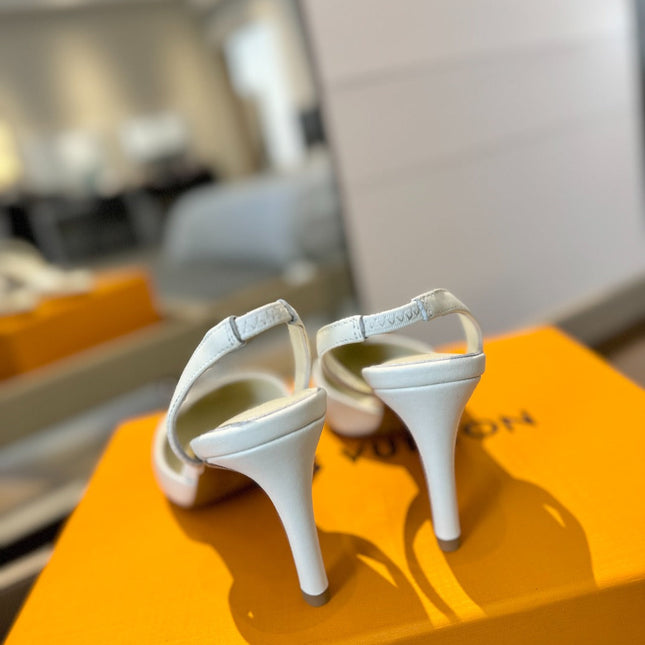 HIGH HEEL 75 MM SLINGBACK IN WHITE CALFSKIN WITH CRYSTAL