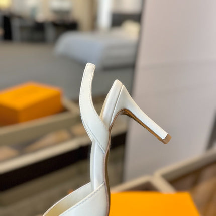 HIGH HEEL 75 MM SLINGBACK IN WHITE CALFSKIN WITH CRYSTAL