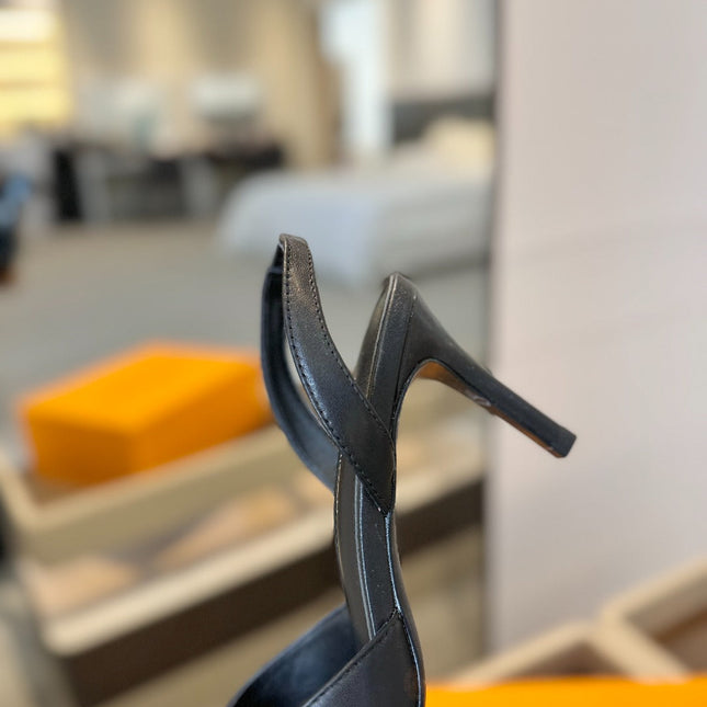 HIGH HEEL 75 MM SLINGBACK IN BLACK CALFSKIN WITH CRYSTAL