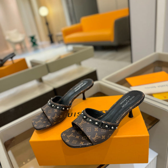 LV X TM 6AM HIGH 4 CM MULE IN CHOCOLATE BROWN MONOGRAM CALFSKIN