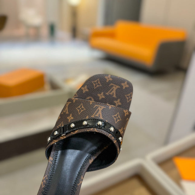 LV X TM 6AM HIGH 4 CM MULE IN CHOCOLATE BROWN MONOGRAM CALFSKIN