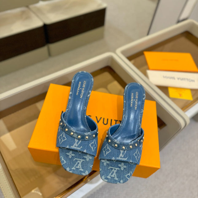 LV X TM 6AM HIGH 4 CM MULE IN NAVY BLUE MONOGRAM DENIM
