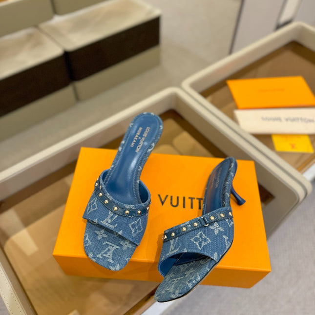 LV X TM 6AM HIGH 4 CM MULE IN NAVY BLUE MONOGRAM DENIM