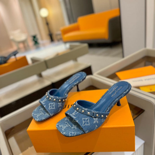 LV X TM 6AM HIGH 4 CM MULE IN NAVY BLUE MONOGRAM DENIM