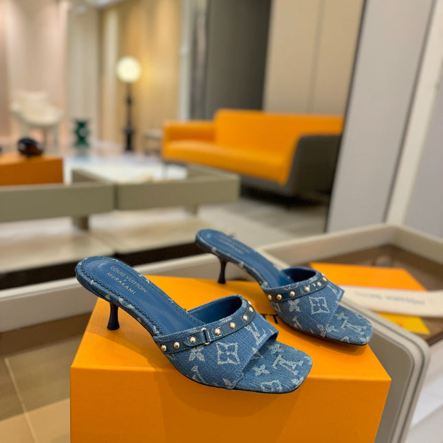 LV X TM 6AM HIGH 4 CM MULE IN NAVY BLUE MONOGRAM DENIM