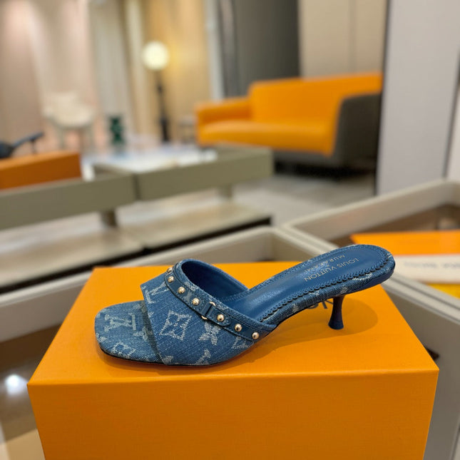 LV X TM 6AM HIGH 4 CM MULE IN NAVY BLUE MONOGRAM DENIM