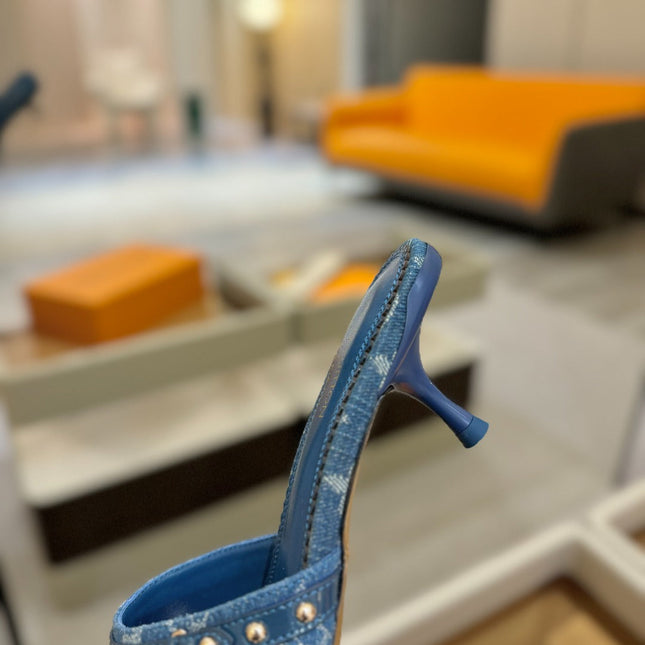 LV X TM 6AM HIGH 4 CM MULE IN NAVY BLUE MONOGRAM DENIM