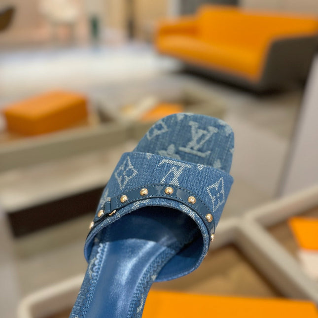 LV X TM 6AM HIGH 4 CM MULE IN NAVY BLUE MONOGRAM DENIM