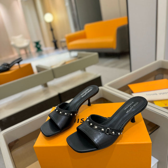 LV X TM 6AM HIGH 4 CM MULE IN BLACK CALFSKIN