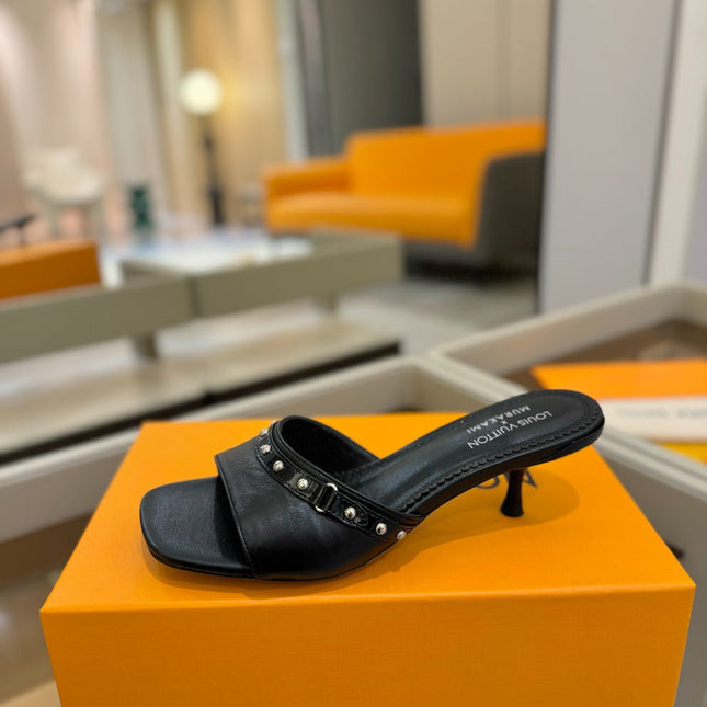 LV X TM 6AM HIGH 4 CM MULE IN BLACK CALFSKIN