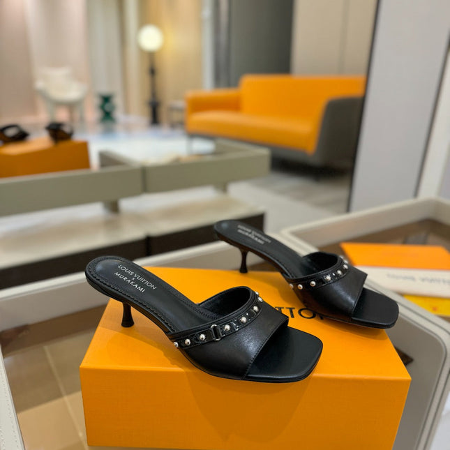LV X TM 6AM HIGH 4 CM MULE IN BLACK CALFSKIN