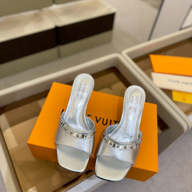 LV X TM 6AM HIGH 4 CM MULE IN SILVER CALFSKIN
