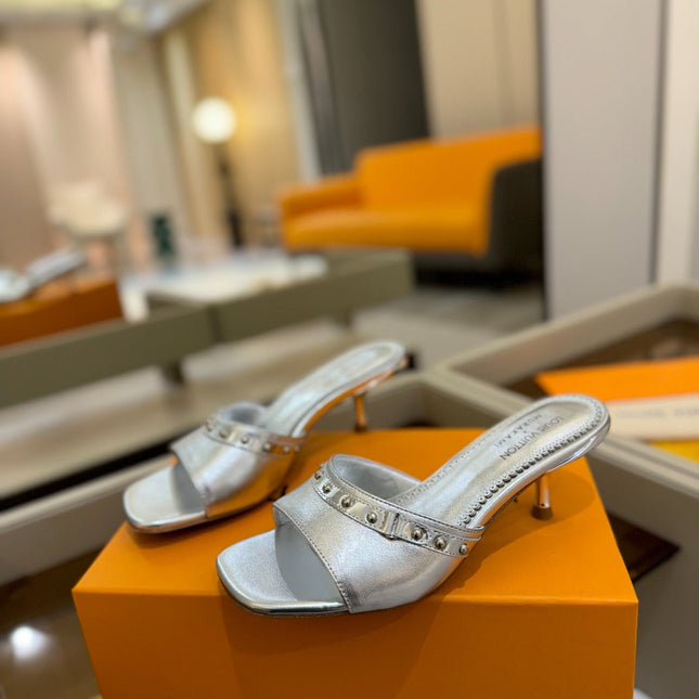 LV X TM 6AM HIGH 4 CM MULE IN SILVER CALFSKIN