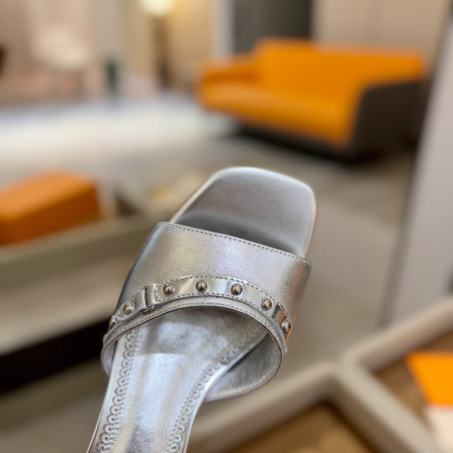 LV X TM 6AM HIGH 4 CM MULE IN SILVER CALFSKIN