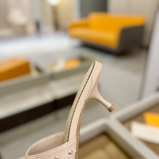 LV X TM 6AM HIGH 4 CM MULE IN LINEN TAN CALFSKIN