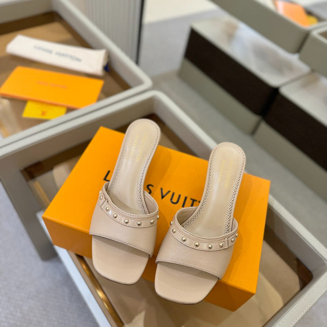 LV X TM 6AM HIGH 4 CM MULE IN LINEN TAN CALFSKIN