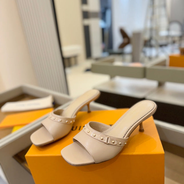 LV X TM 6AM HIGH 4 CM MULE IN LINEN TAN CALFSKIN