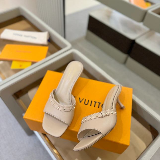 LV X TM 6AM HIGH 4 CM MULE IN LINEN TAN CALFSKIN