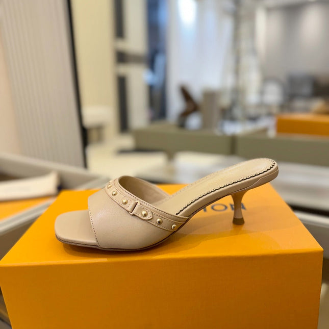 LV X TM 6AM HIGH 4 CM MULE IN LINEN TAN CALFSKIN