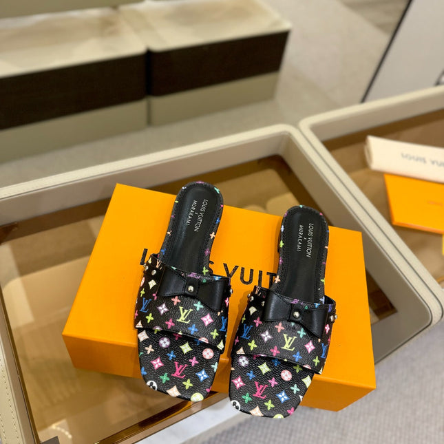 LV X TM 6AM FLAT MULE IN BLACK MONOGRAM CALFSKIN