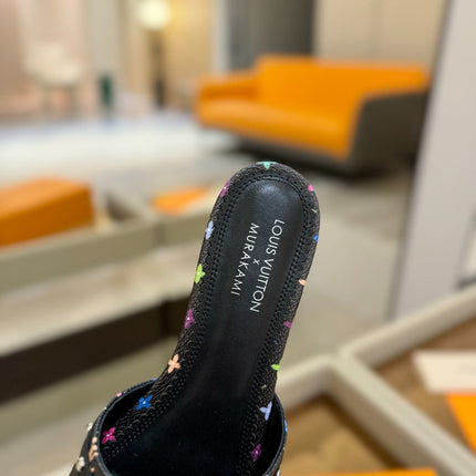 LV X TM 6AM FLAT MULE IN BLACK MONOGRAM CALFSKIN
