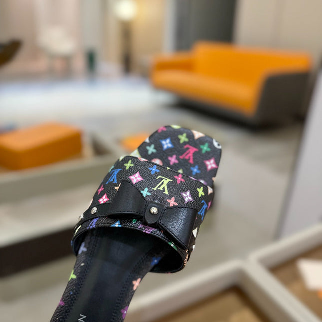 LV X TM 6AM FLAT MULE IN BLACK MONOGRAM CALFSKIN