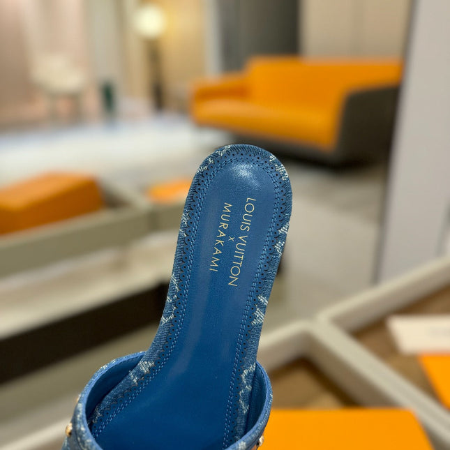 LV X TM 6AM FLAT MULE IN NAVY BLUE MONOGRAM DENIM