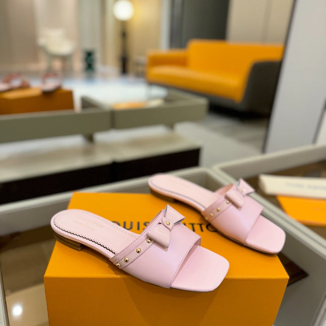 LV X TM 6AM FLAT MULE IN BABY PINK CALFSKIN