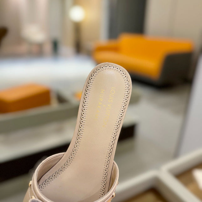 LV X TM 6AM FLAT MULE IN LINEN TAN CALFSKIN