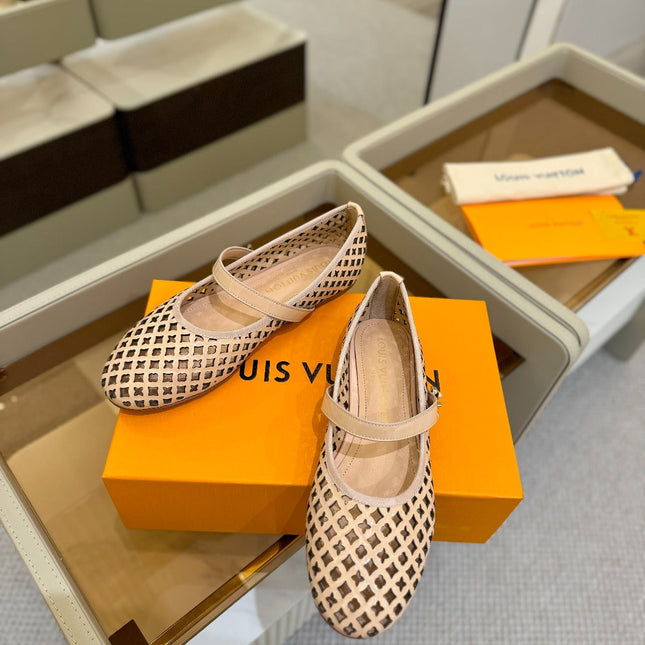 ROMY FLAT BALLERINA IN LIGHT PINK MESH PATENT CALFSKIN