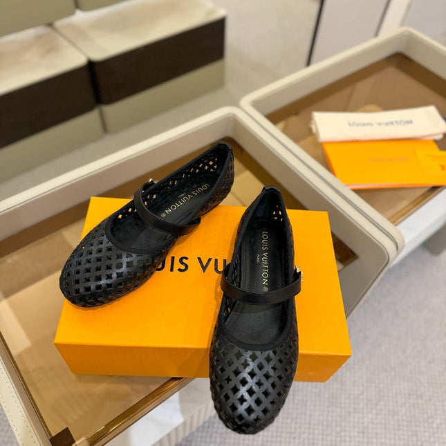 ROMY FLAT BALLERINA IN BLACK MESH CALFSKIN