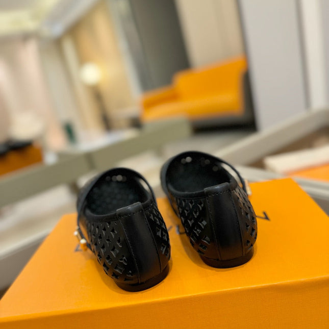 ROMY FLAT BALLERINA IN BLACK MESH CALFSKIN