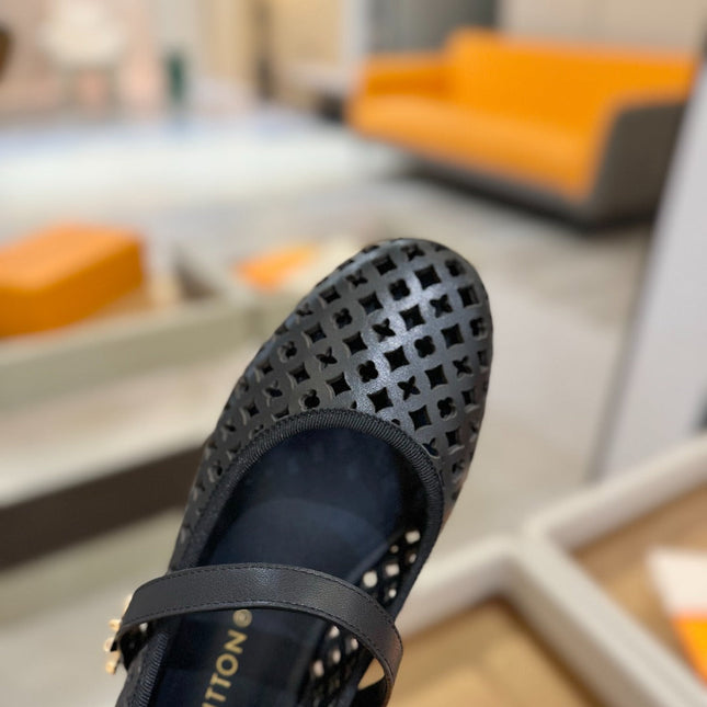 ROMY FLAT BALLERINA IN BLACK MESH CALFSKIN