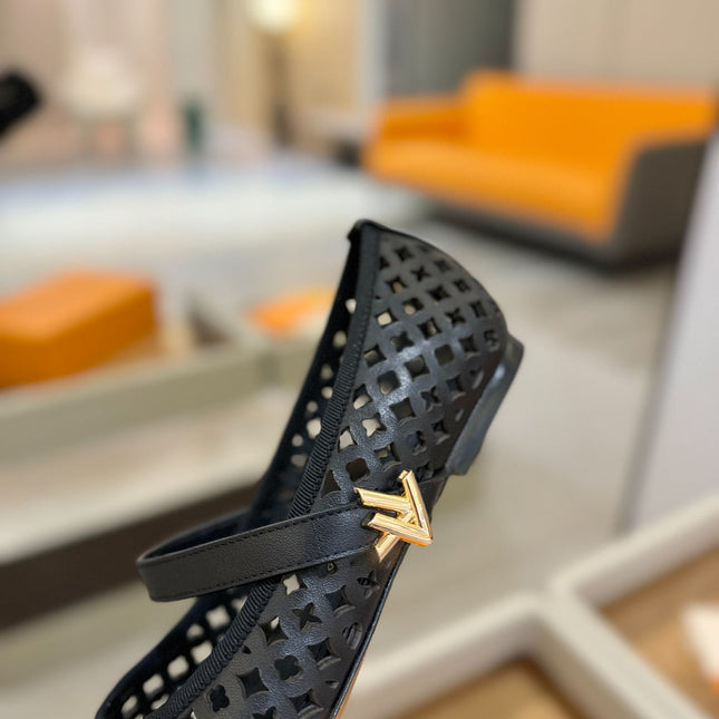 ROMY FLAT BALLERINA IN BLACK MESH CALFSKIN