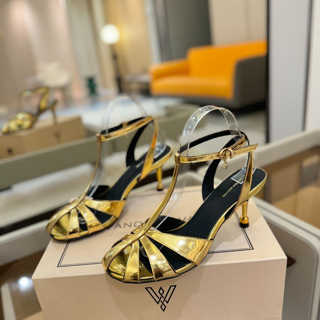 HIGH SANDALS 75 MM IN GOLD CALFSKIN