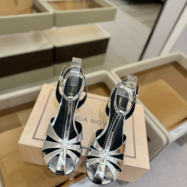 HIGH SANDALS 75 MM IN SILVER CALFSKIN