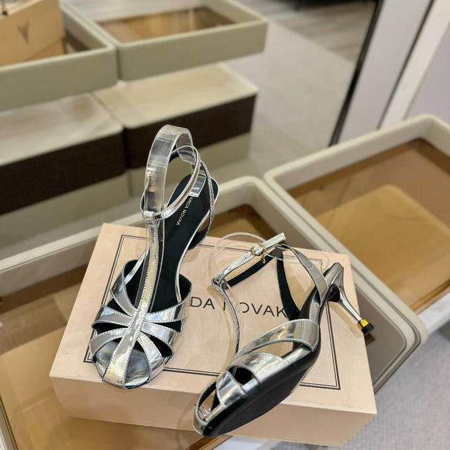 HIGH SANDALS 75 MM IN SILVER CALFSKIN