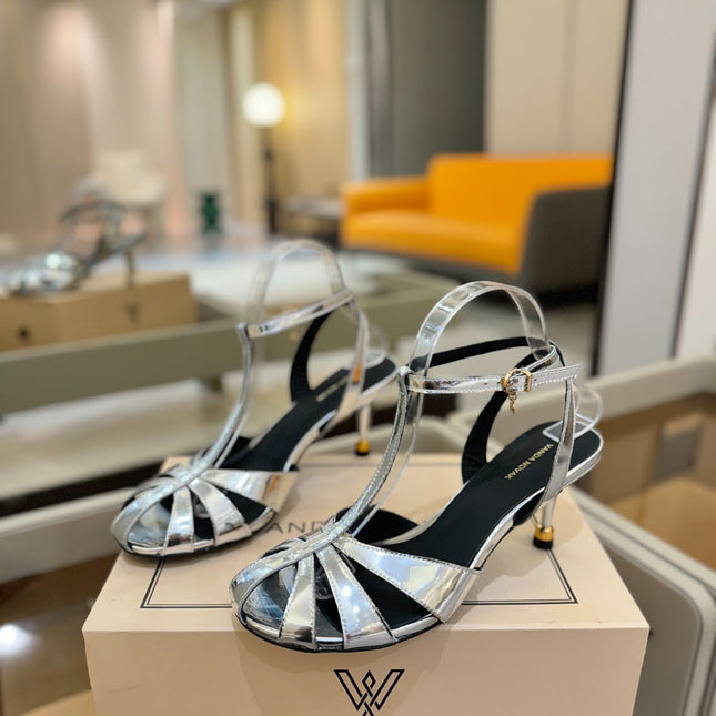 HIGH SANDALS 75 MM IN SILVER CALFSKIN